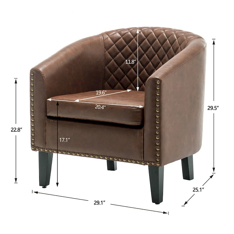 29 PU Faux Leather Club Armchair with Nailheads, Set of 2