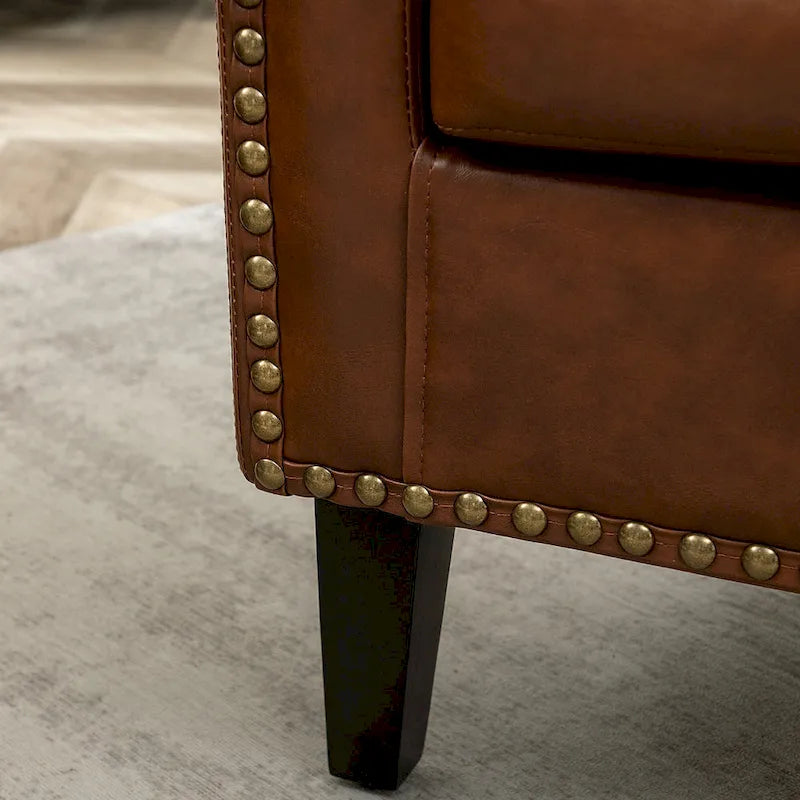 29 PU Faux Leather Club Armchair with Nailheads, Set of 2