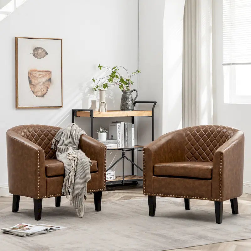 29 PU Faux Leather Club Armchair with Nailheads, Set of 2