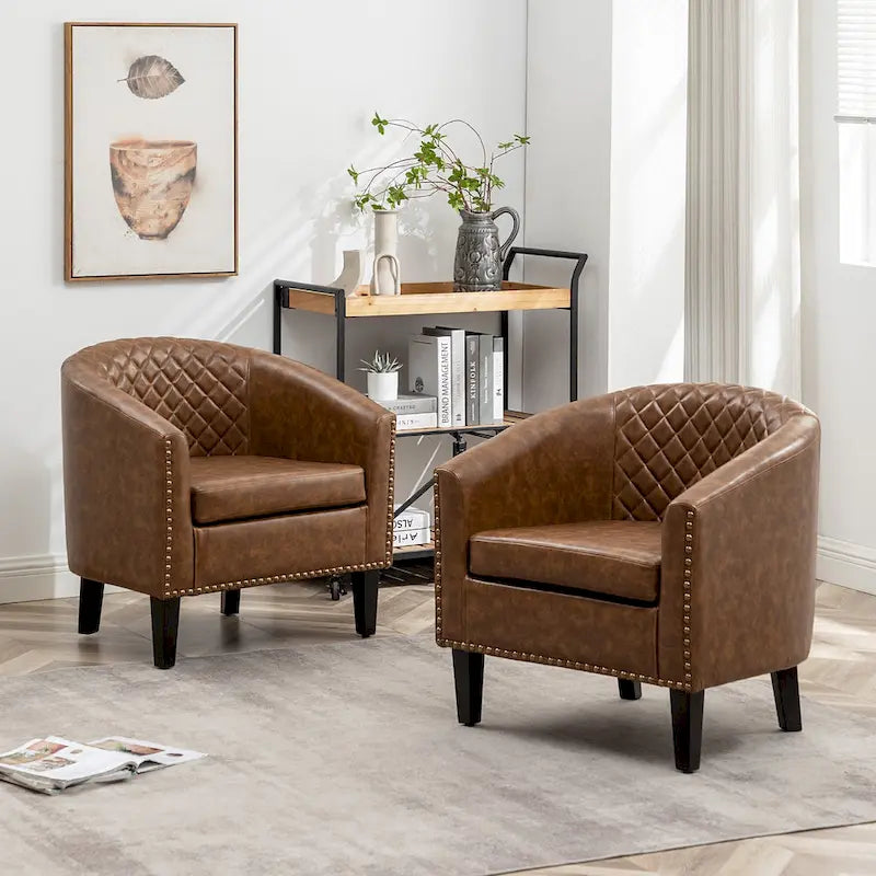 29 PU Faux Leather Club Armchair with Nailheads, Set of 2