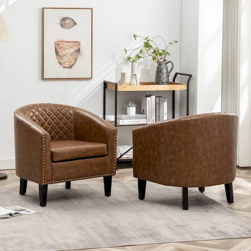 29 PU Faux Leather Club Armchair with Nailheads, Set of 2