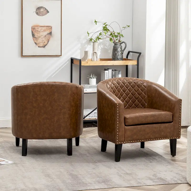 29 PU Faux Leather Club Armchair with Nailheads, Set of 2