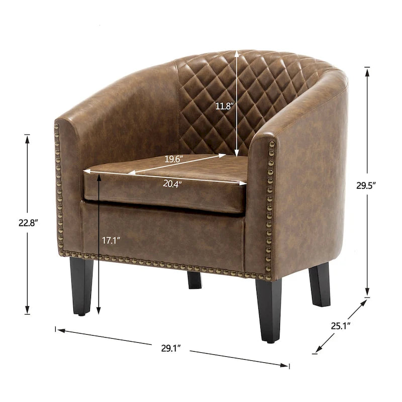 29 PU Faux Leather Club Armchair with Nailheads, Set of 2