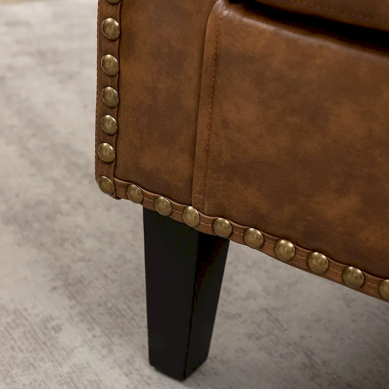 29 PU Faux Leather Club Armchair with Nailheads, Set of 2