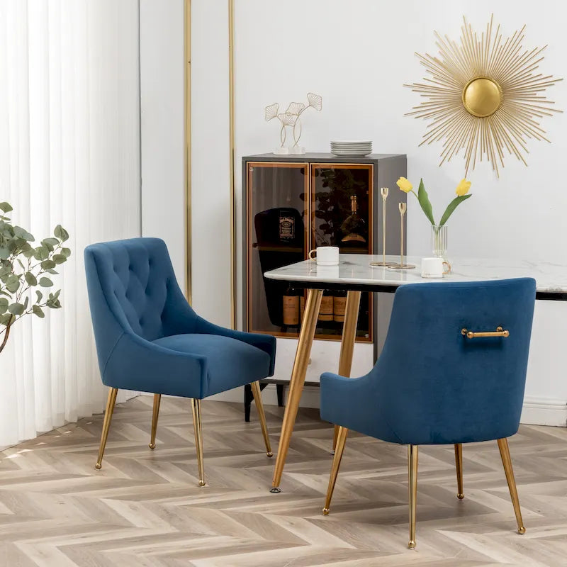 Modern Boucle Velvet Upholstered Accent Dining Chair Set of 2 Tufted Back Armless Chair with Golden Legs