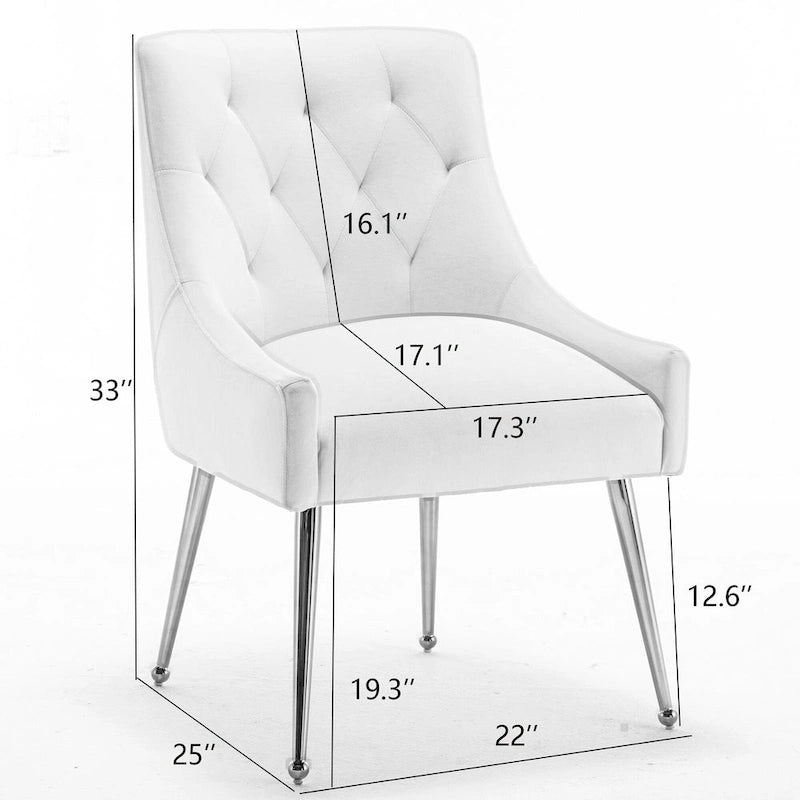 Modern Boucle Velvet Upholstered Accent Dining Chair Set of 2 Tufted Back Armless Chair with Golden Legs