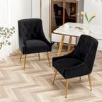 Lot de 2 chaises de salle à manger d'appoint modernes sans accoudoirs en velours bouclé avec dossier capitonné et pieds dorés
