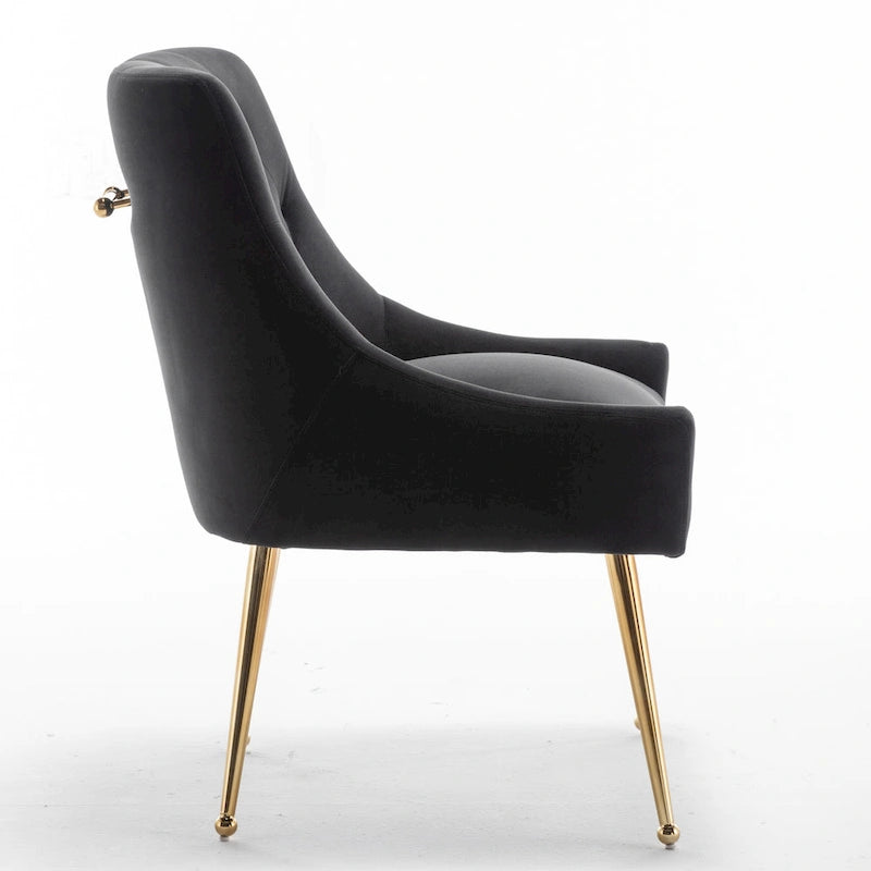Modern Boucle Velvet Upholstered Accent Dining Chair Set of 2 Tufted Back Armless Chair with Golden Legs