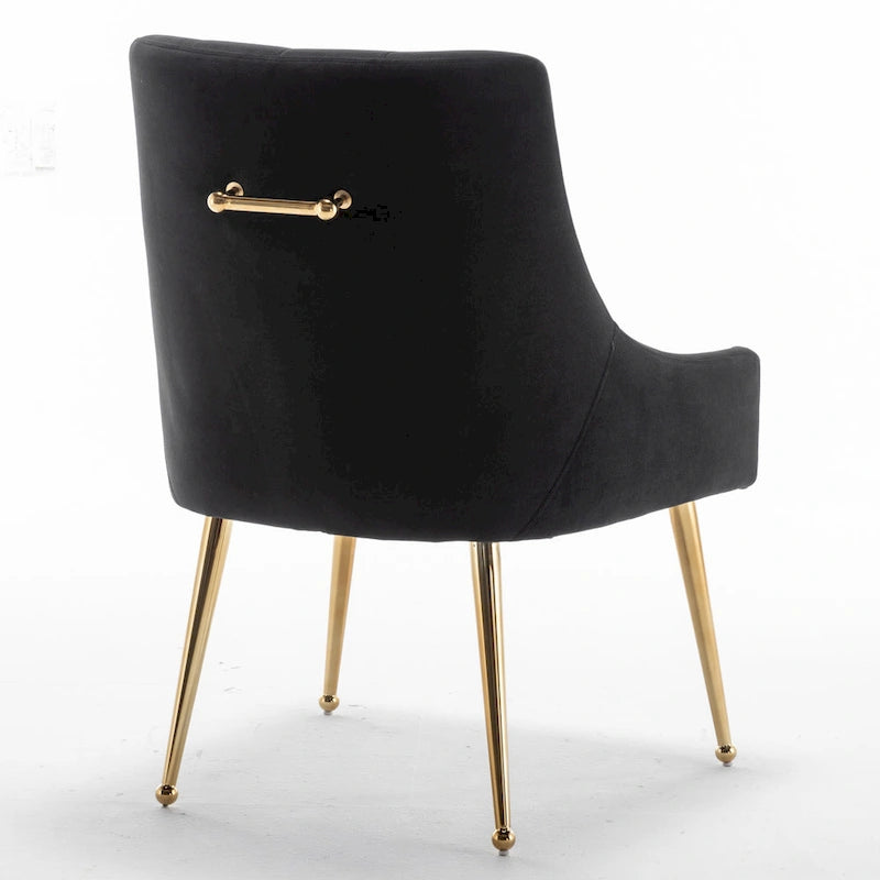 Modern Boucle Velvet Upholstered Accent Dining Chair Set of 2 Tufted Back Armless Chair with Golden Legs