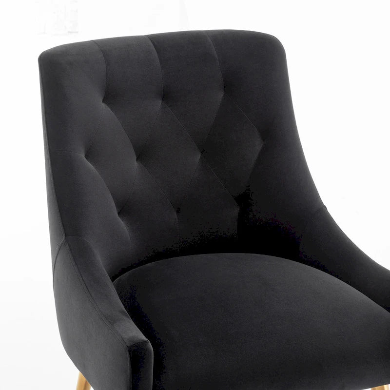 Modern Boucle Velvet Upholstered Accent Dining Chair Set of 2 Tufted Back Armless Chair with Golden Legs