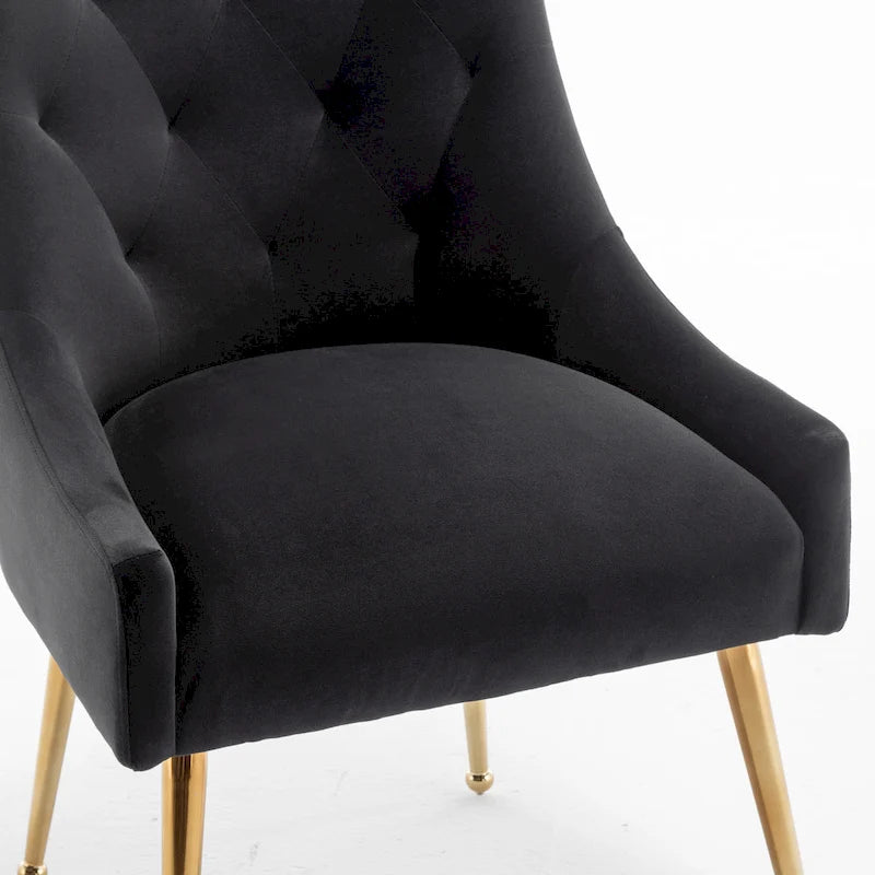 Modern Boucle Velvet Upholstered Accent Dining Chair Set of 2 Tufted Back Armless Chair with Golden Legs