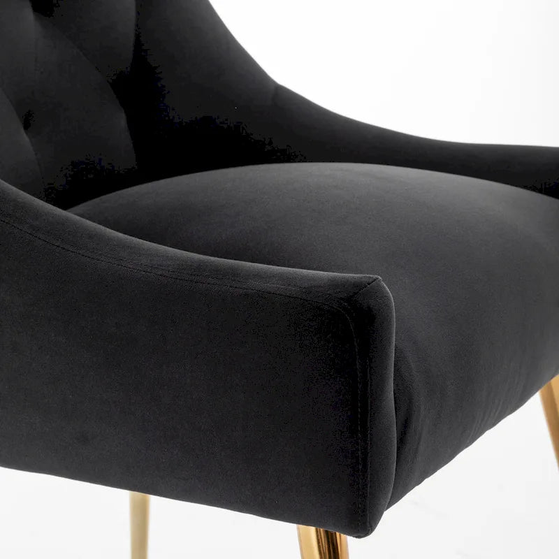 Modern Boucle Velvet Upholstered Accent Dining Chair Set of 2 Tufted Back Armless Chair with Golden Legs