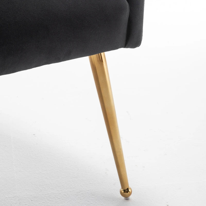 Modern Boucle Velvet Upholstered Accent Dining Chair Set of 2 Tufted Back Armless Chair with Golden Legs