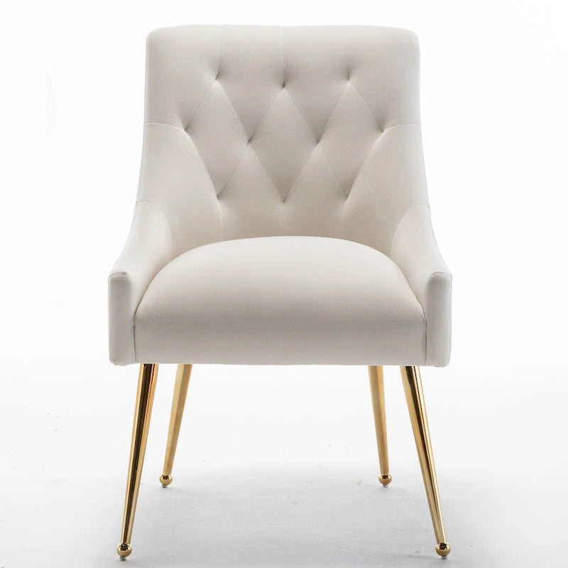 Modern Boucle Velvet Upholstered Accent Dining Chair Set of 2 Tufted Back Armless Chair with Golden Legs