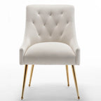 Lot de 2 chaises de salle à manger d'appoint modernes sans accoudoirs en velours bouclé avec dossier capitonné et pieds dorés
