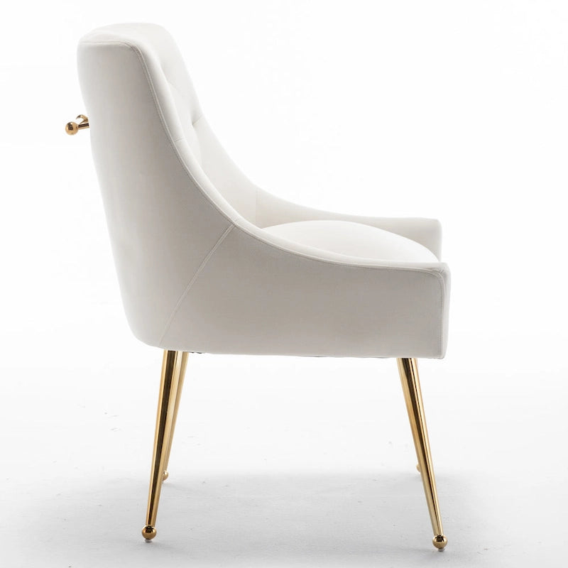 Modern Boucle Velvet Upholstered Accent Dining Chair Set of 2 Tufted Back Armless Chair with Golden Legs