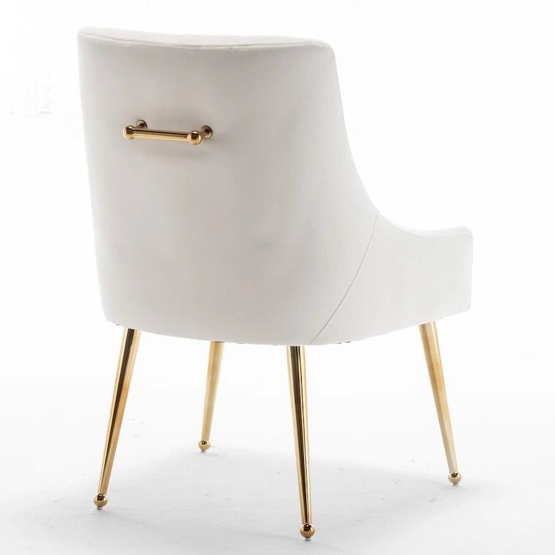 Modern Boucle Velvet Upholstered Accent Dining Chair Set of 2 Tufted Back Armless Chair with Golden Legs