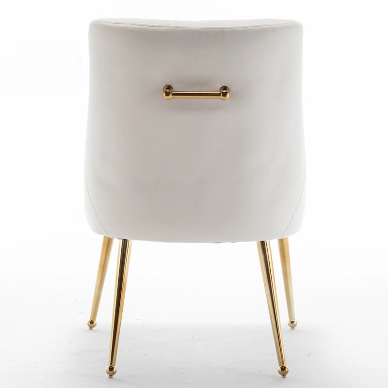 Modern Boucle Velvet Upholstered Accent Dining Chair Set of 2 Tufted Back Armless Chair with Golden Legs