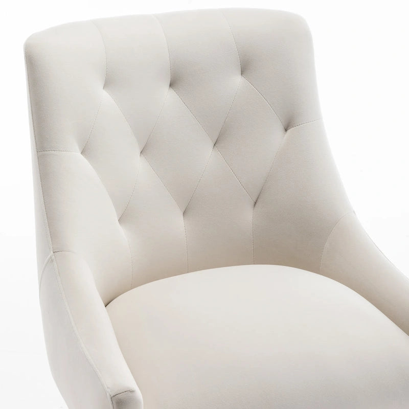 Modern Boucle Velvet Upholstered Accent Dining Chair Set of 2 Tufted Back Armless Chair with Golden Legs