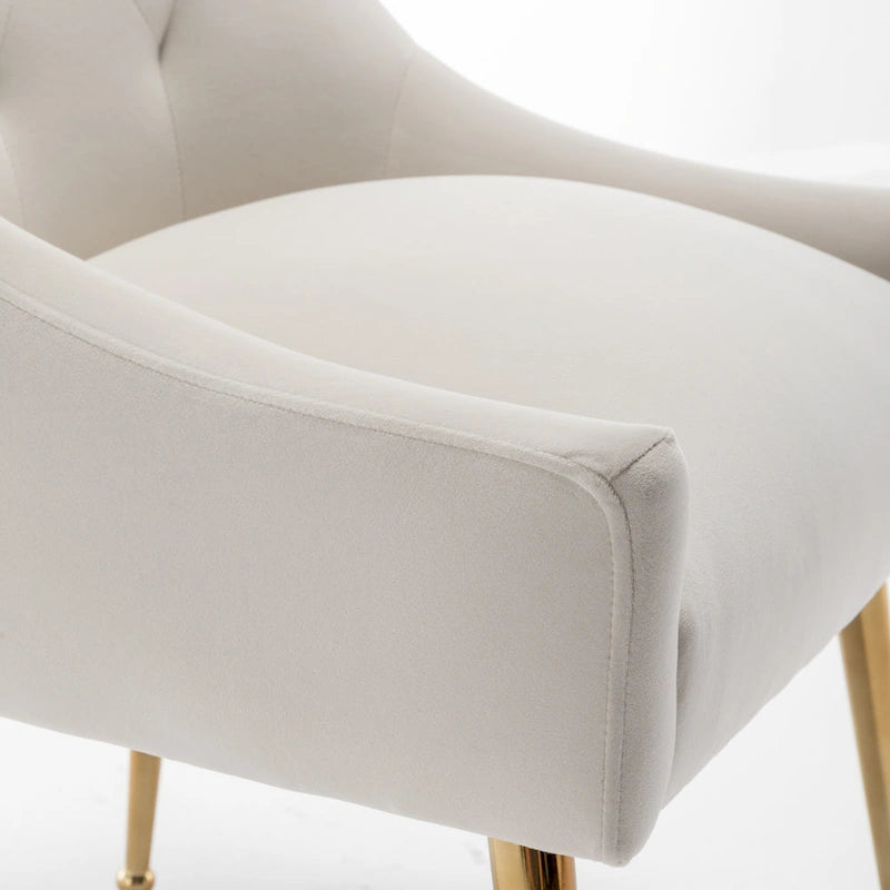 Modern Boucle Velvet Upholstered Accent Dining Chair Set of 2 Tufted Back Armless Chair with Golden Legs