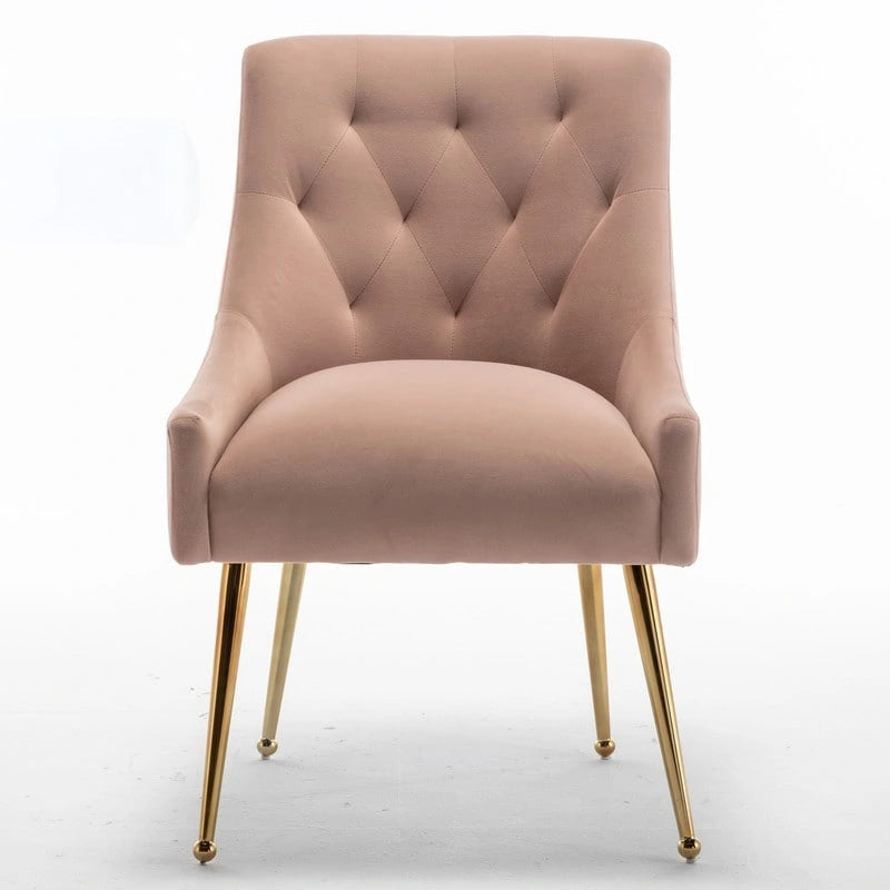 Modern Boucle Velvet Upholstered Accent Dining Chair Set of 2 Tufted Back Armless Chair with Golden Legs