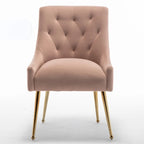 Lot de 2 chaises de salle à manger d'appoint modernes sans accoudoirs en velours bouclé avec dossier capitonné et pieds dorés
