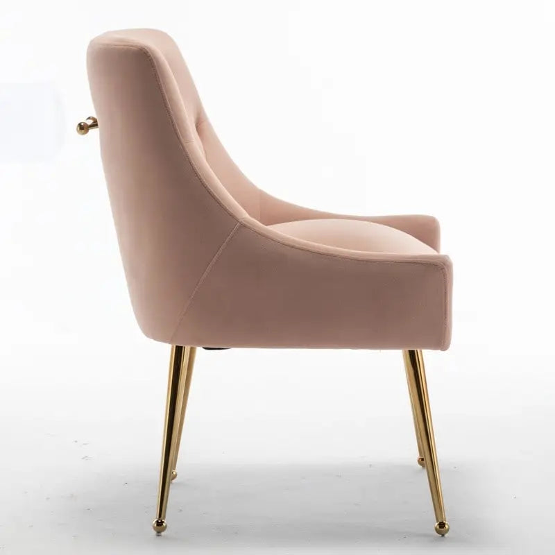 Modern Boucle Velvet Upholstered Accent Dining Chair Set of 2 Tufted Back Armless Chair with Golden Legs