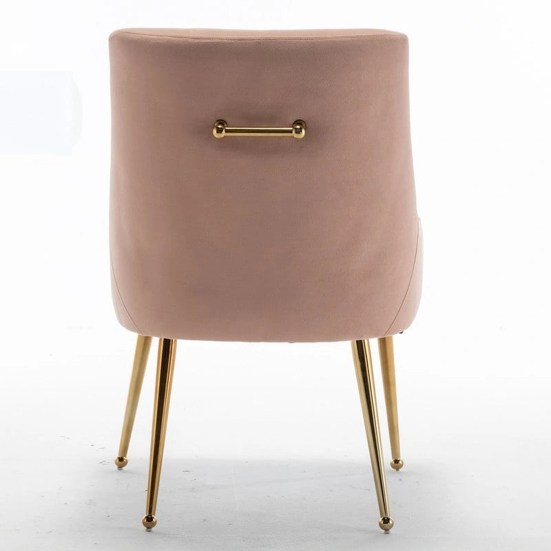 Modern Boucle Velvet Upholstered Accent Dining Chair Set of 2 Tufted Back Armless Chair with Golden Legs