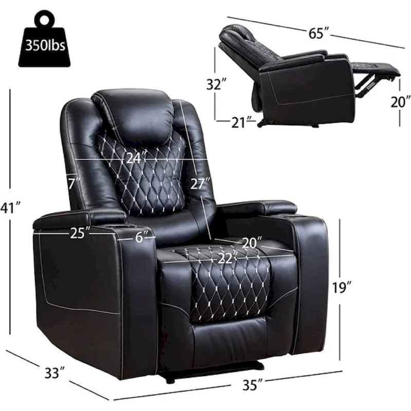 Electric Home Theater Overstuffed Single Reclining Sofa with Hidden Arm Storage