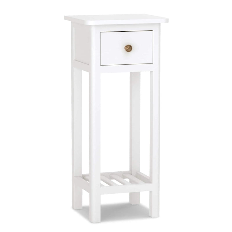 2 Tier Narrow Side Table Wood Slim End Table Nightstand with Drawer
