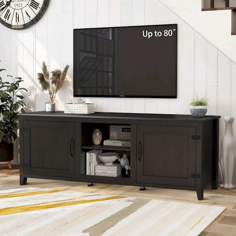 Wood Storage Cabinet Media Console for TVs up to 80