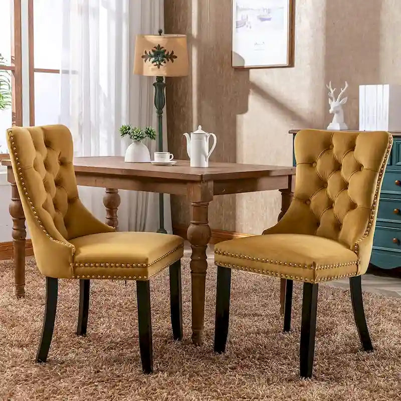 Dining Chairs Set of 6, Luxury Upholstered Velvet Kitchen Chairs Side Chair with Padded Seat Back and Solid Wood Legs