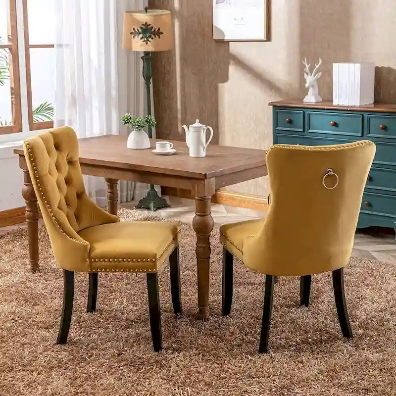 Dining Chairs Set of 6, Luxury Upholstered Velvet Kitchen Chairs Side Chair with Padded Seat Back and Solid Wood Legs