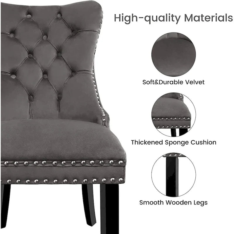Dining Chairs Set of 6, Luxury Upholstered Velvet Kitchen Chairs Side Chair with Padded Seat Back and Solid Wood Legs