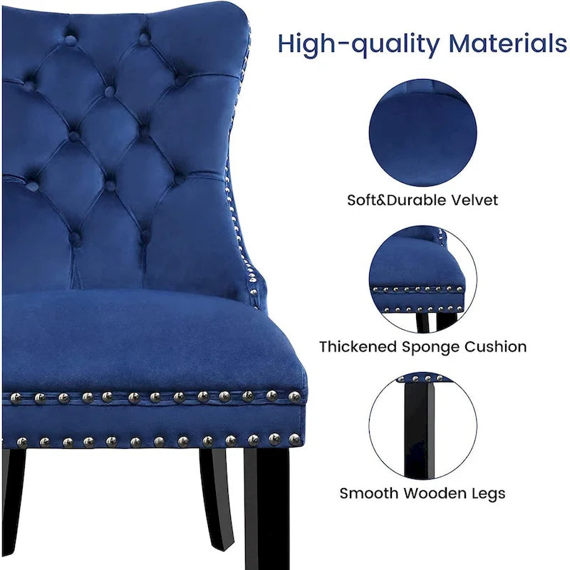 Dining Chairs Set of 6, Luxury Upholstered Velvet Kitchen Chairs Side Chair with Padded Seat Back and Solid Wood Legs