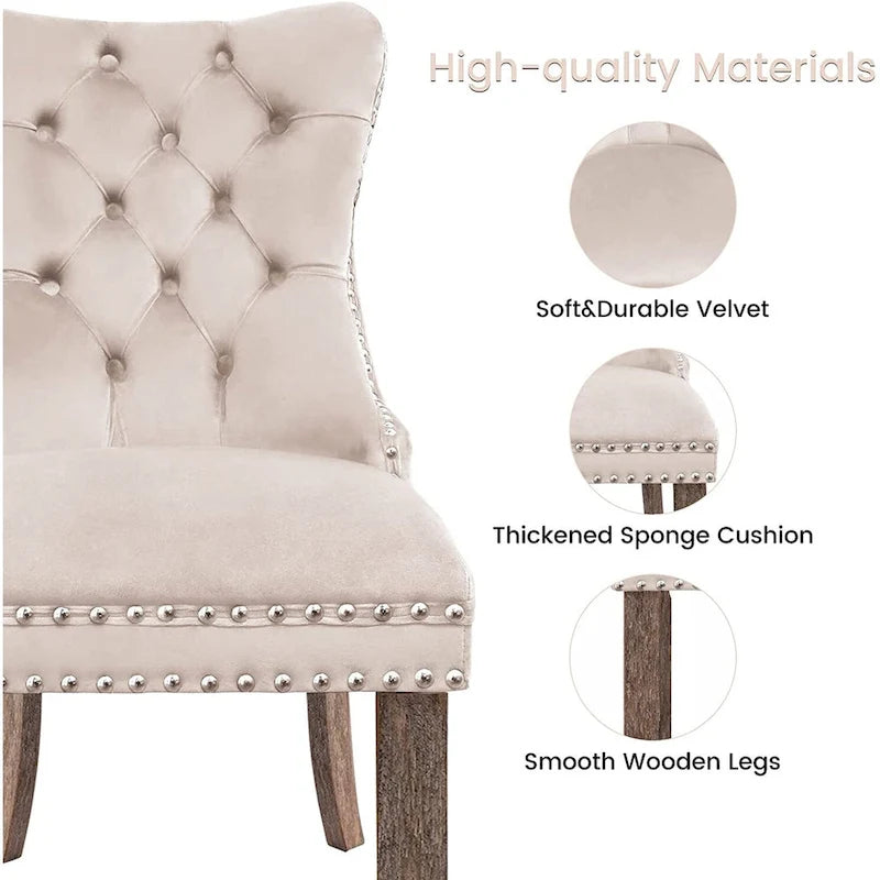 Dining Chairs Set of 6, Luxury Upholstered Velvet Kitchen Chairs Side Chair with Padded Seat Back and Solid Wood Legs