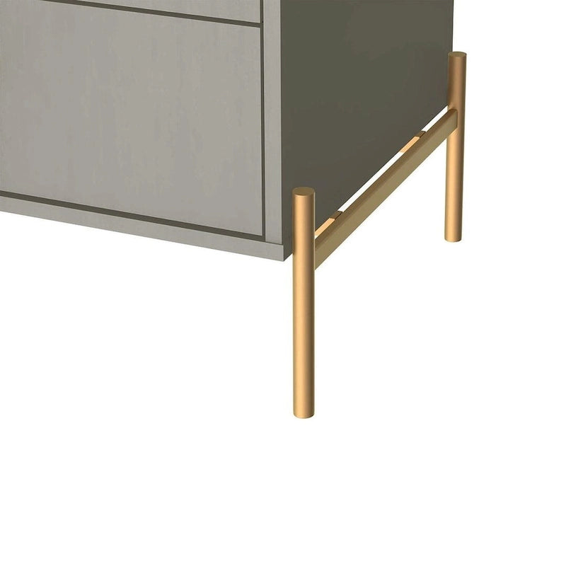Bedside table with gold steel legs and a white glossy finish.