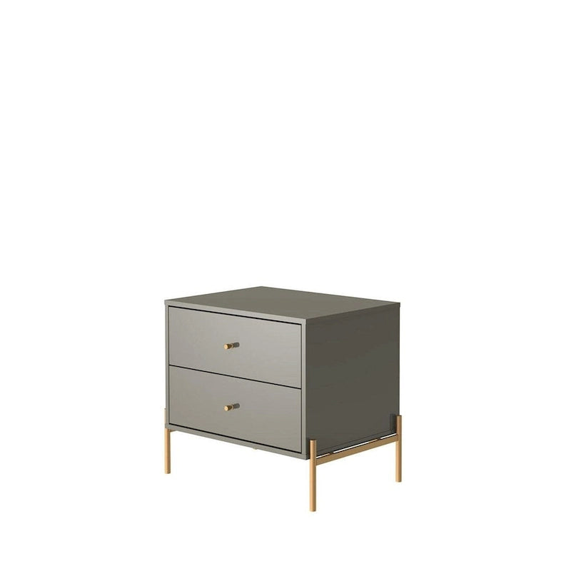 Bedside table with gold steel legs and a white glossy finish.