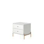 Table de chevet avec pieds en acier doré et finition blanc brillant.