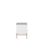 Table de chevet avec pieds en acier doré et finition blanc brillant.