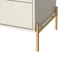 Table de chevet avec pieds en acier doré et finition blanc brillant.