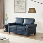 Canapé deux places fauteuil en similicuir bleu marine pour salon