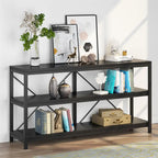 Meuble TV console à 3 niveaux avec étagères de rangement, table de canapé