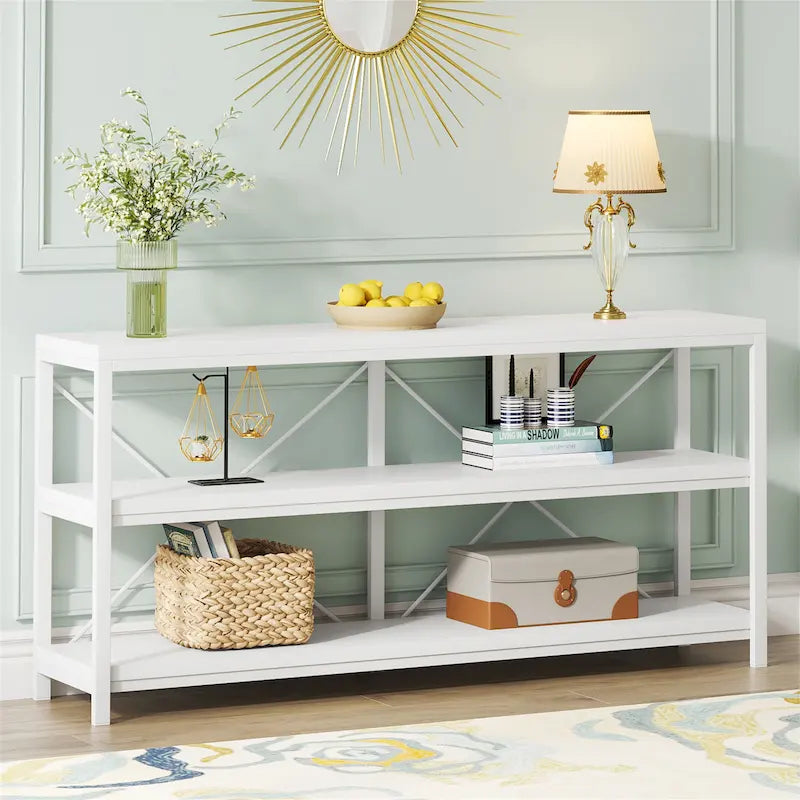 3 Tiers Console Table TV Stand with Storage Shelves,Sofa Table