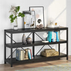 Meuble TV console à 3 niveaux avec étagères de rangement, table de canapé
