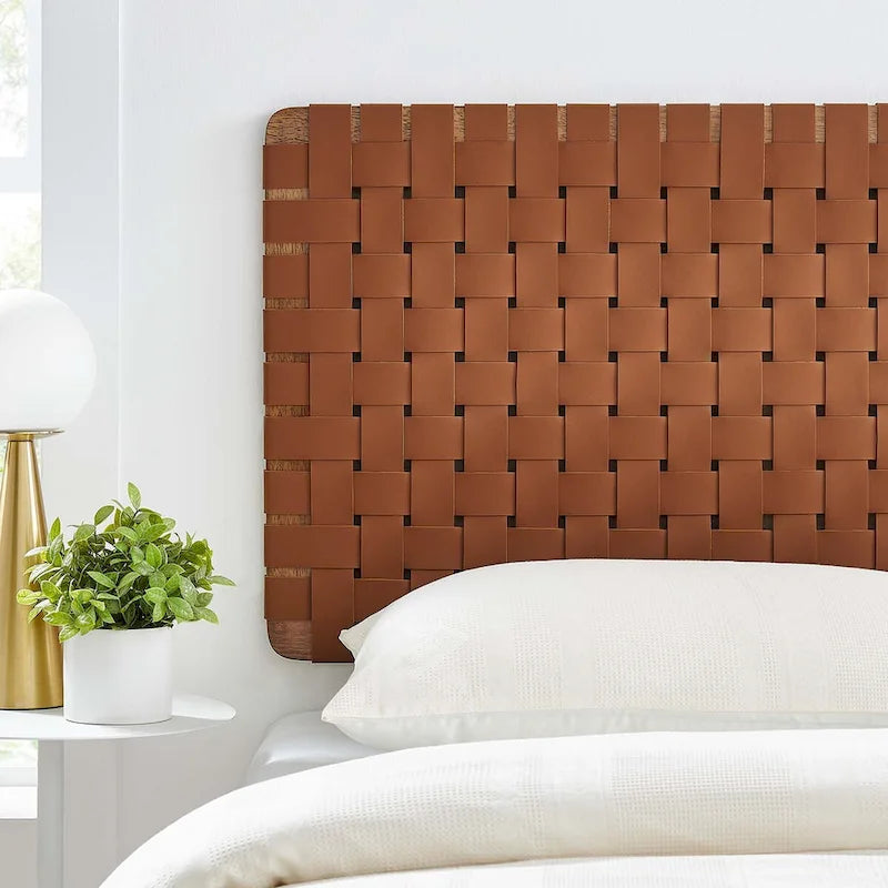 Wall-mounted double/standard double/large/extra-large vegan leather woven headboard