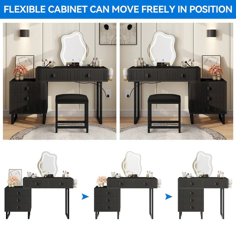 Makeup Vanity Set with Mirror Stool Power Station 5 Drawers Dressing Table Desk - 43.3 x 15.74 x 49.9 inch (L x W x H)