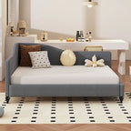 L-Shaped Linen Daybed with Solid Wood Legs