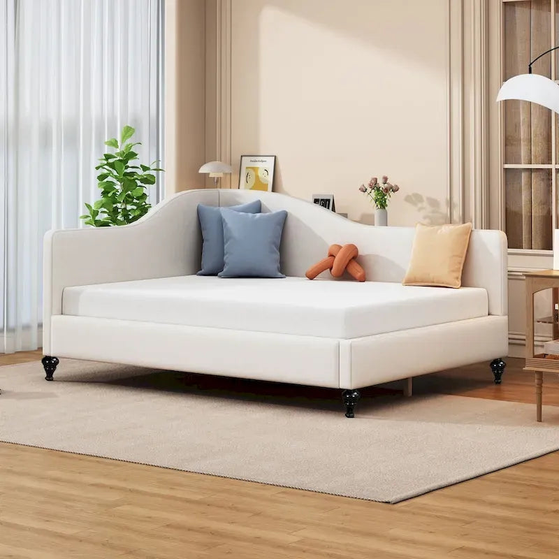 L-Shaped Linen Daybed with Solid Wood Legs