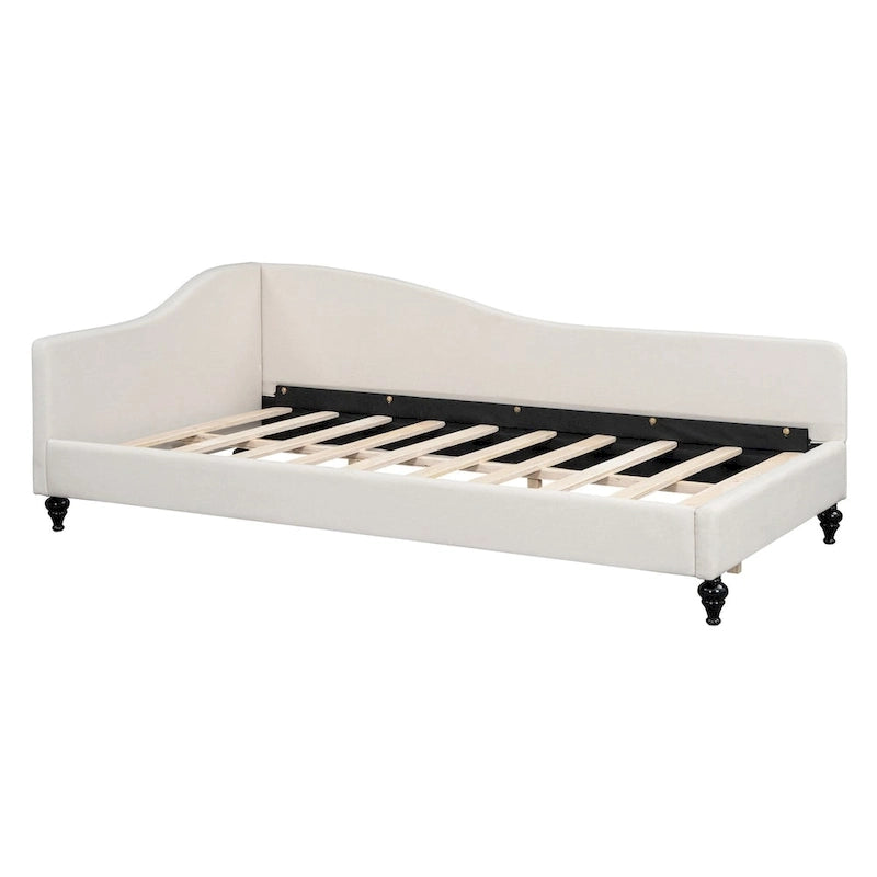 L-Shaped Linen Daybed with Solid Wood Legs